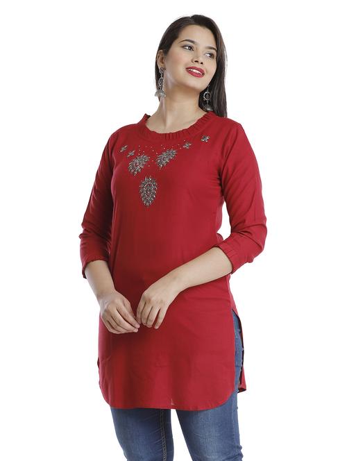 maroon viscose straight kurta - 21170767 - Standard Image - 0
