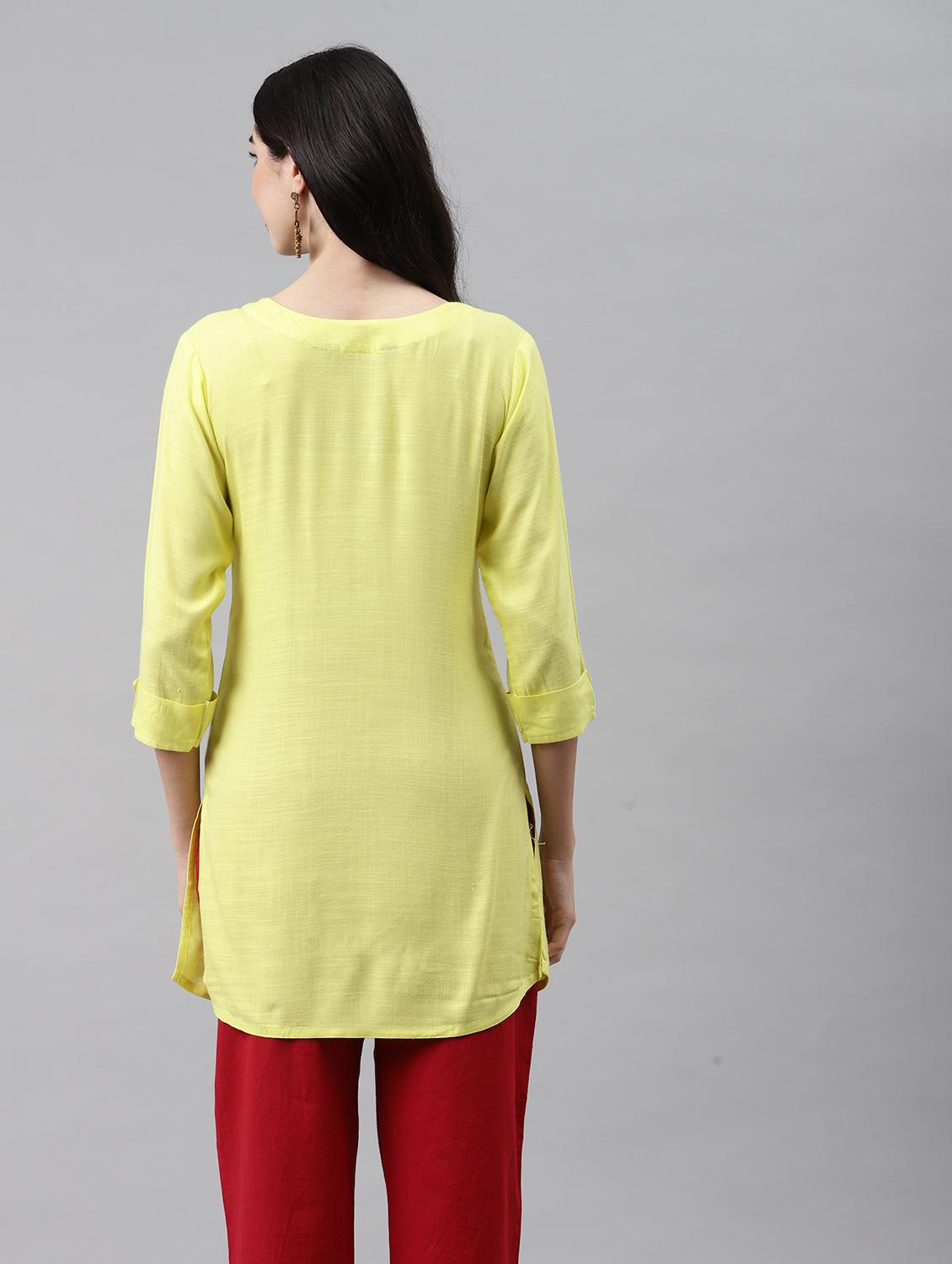 yellow viscose straight kurta - 21170781 - Standard Image - 2