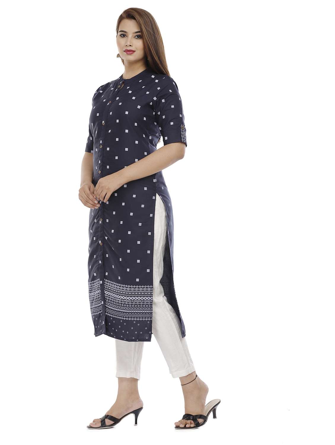 blue cotton blend straight kurta - 21170809 -  Standard Image - 2