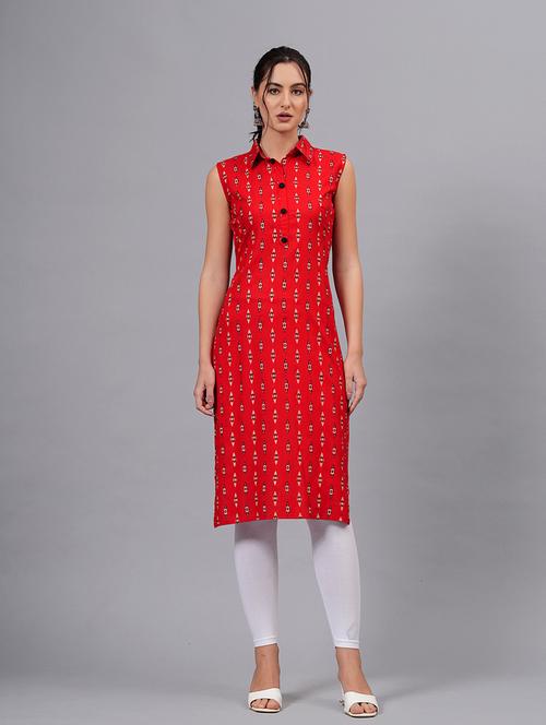 red viscose straight kurta - 21171017 -  Standard Image - 0