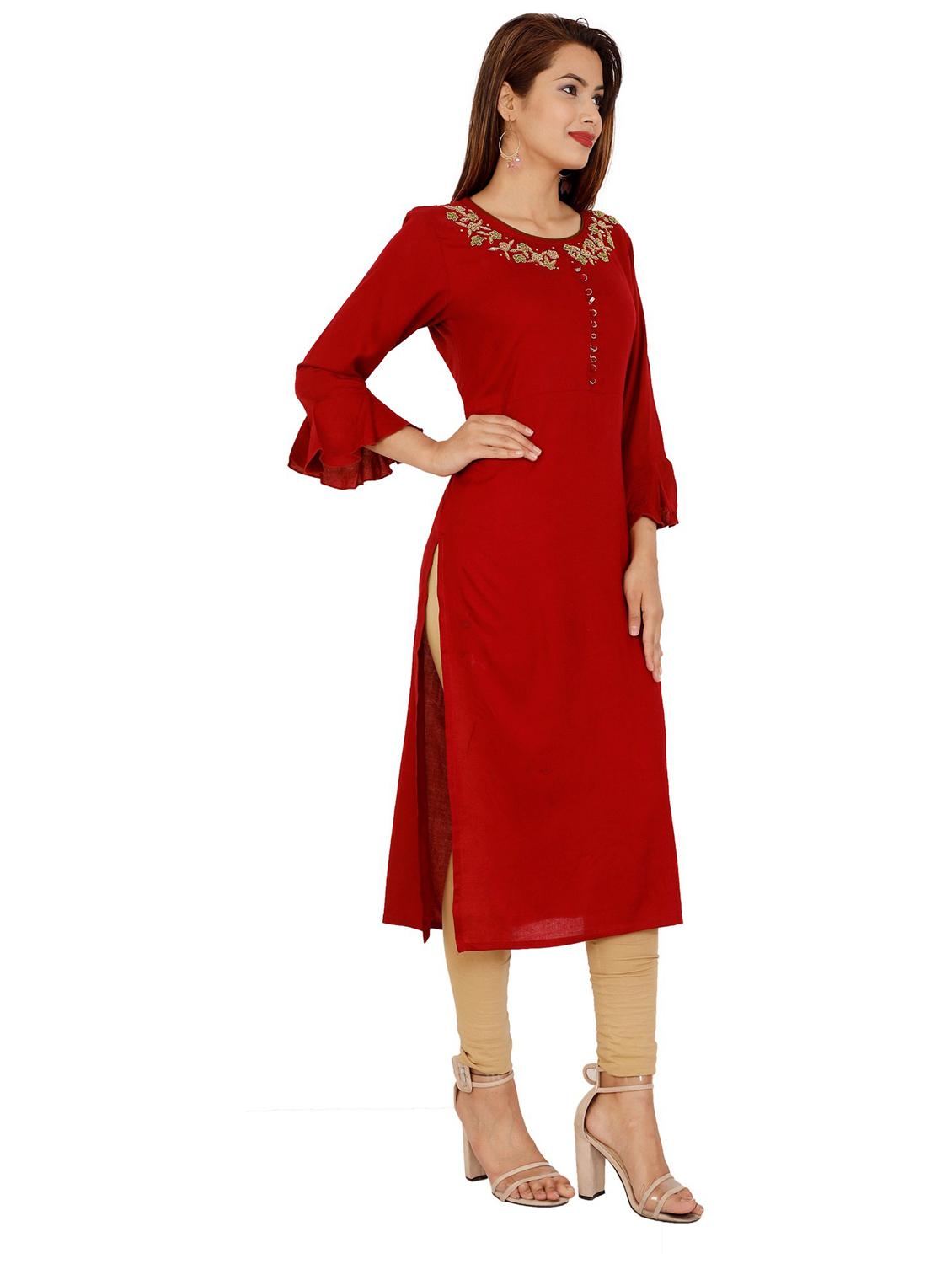 red cotton blend straight kurta - 21171027 - Standard Image - 2