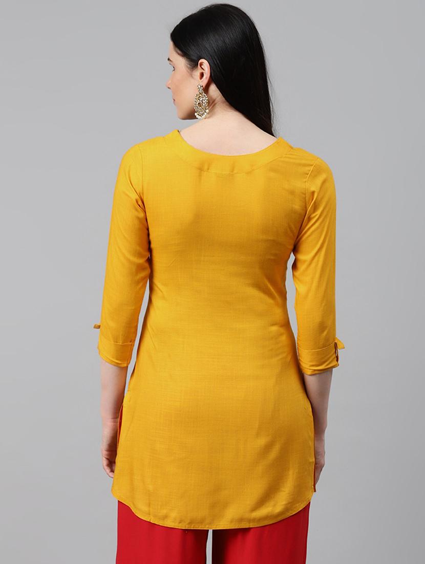 yellow viscose straight kurta - 21171051 - Standard Image - 2