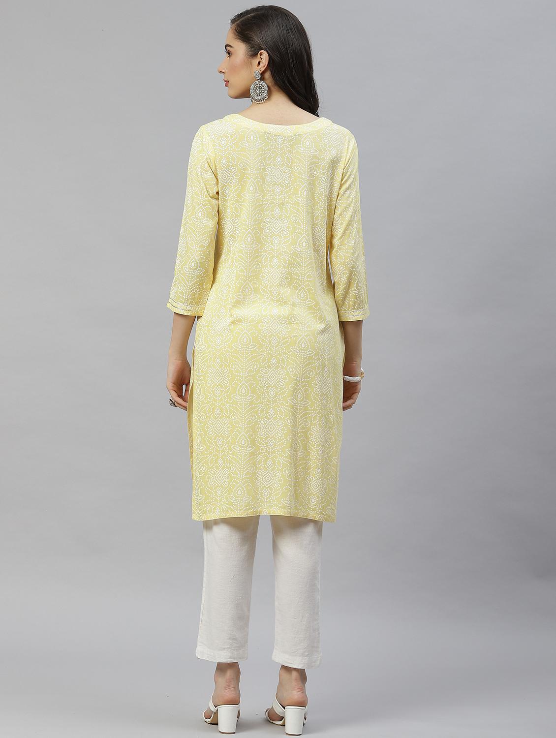 yellow cotton blend straight kurta - 21171066 - Standard Image - 2