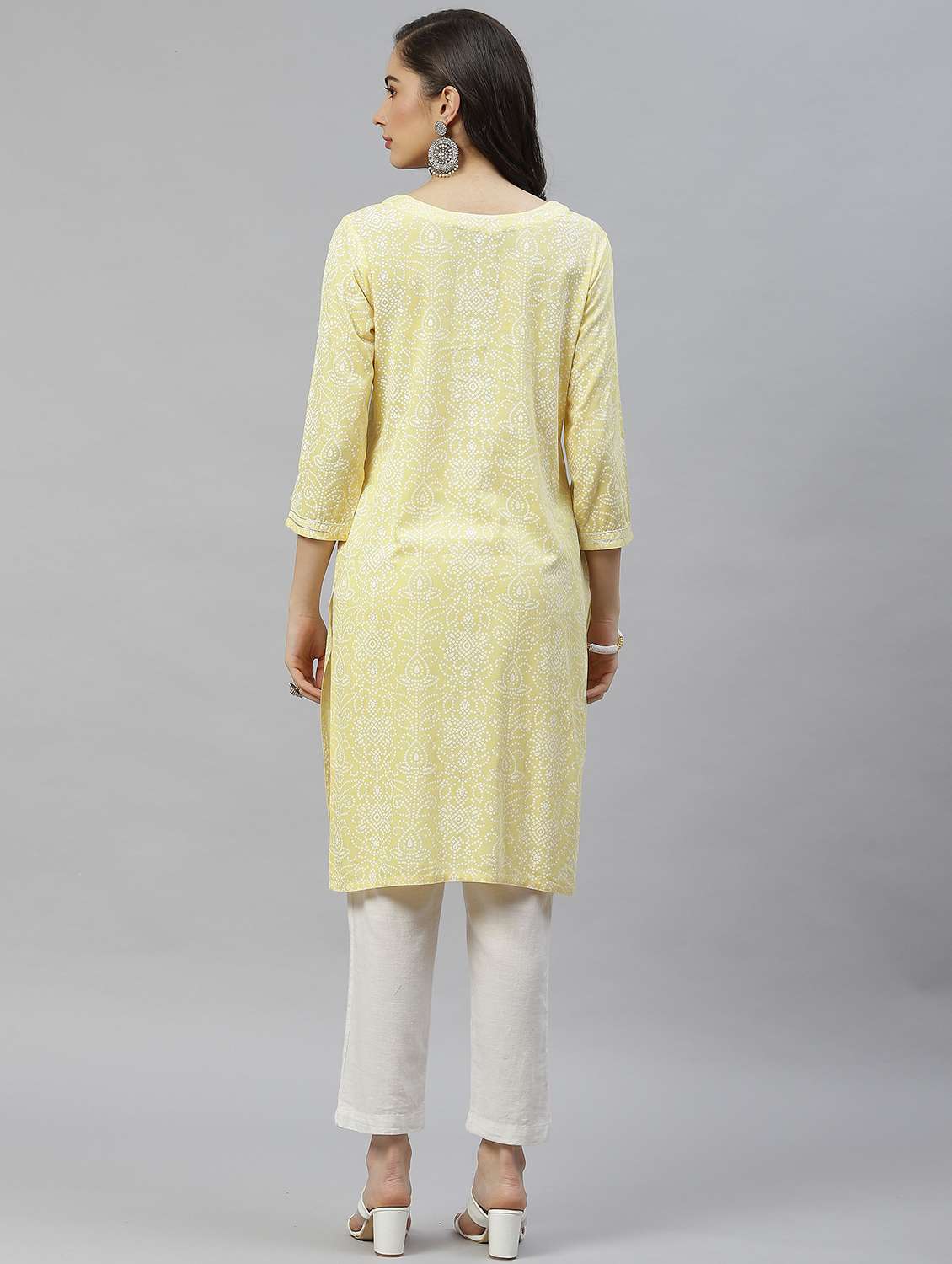 yellow colored cotton blend straight kurta - 21171067 - Standard Image - 2