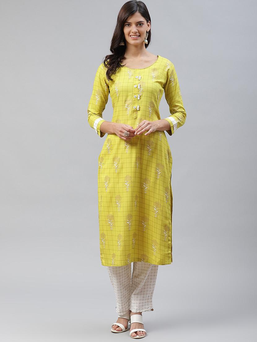 lime printed kurta & pant set - 21171081 - Standard Image - 2