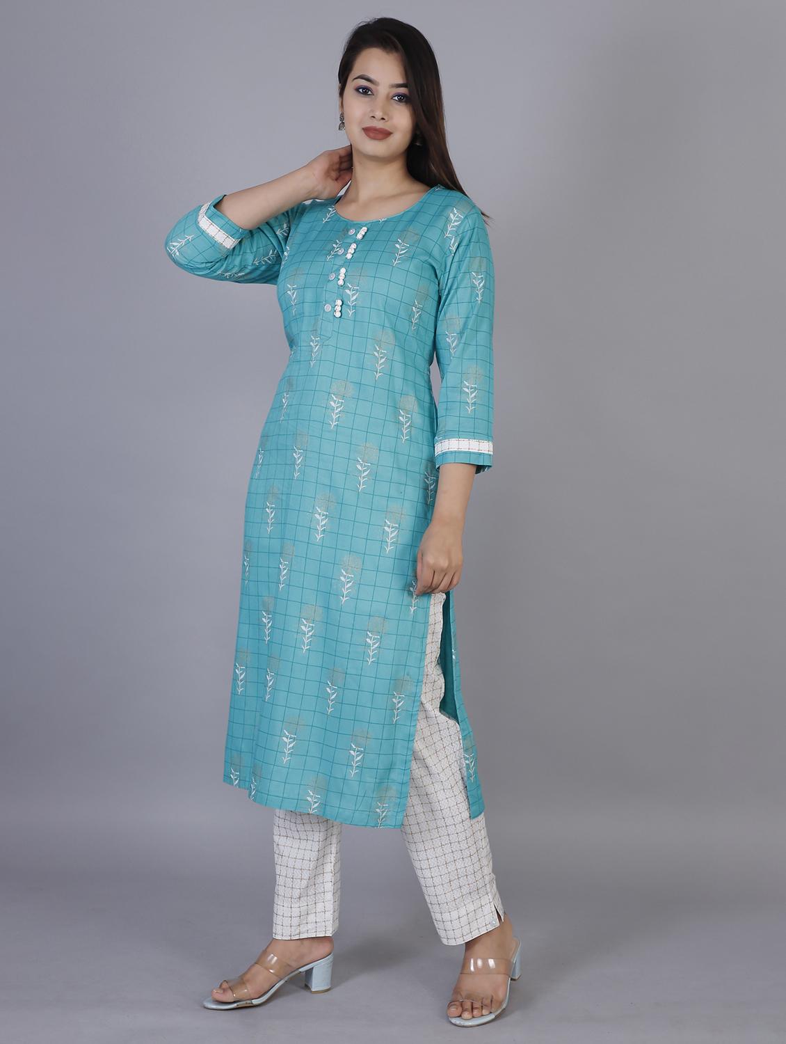 light blue printed kurta & pant set - 21171192 - Standard Image - 2