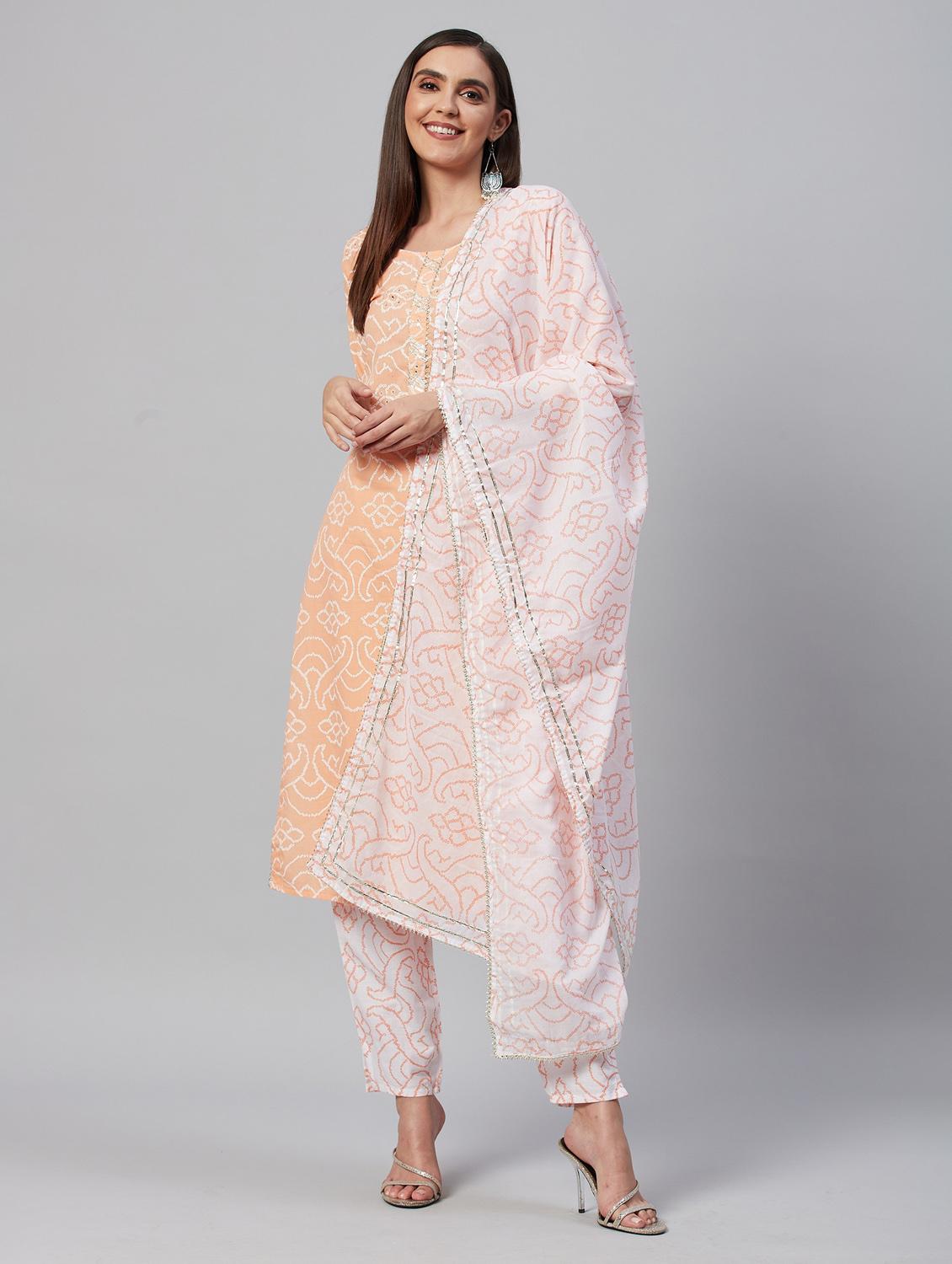 peach colored kurta pant set - 21171577 - Standard Image - 2