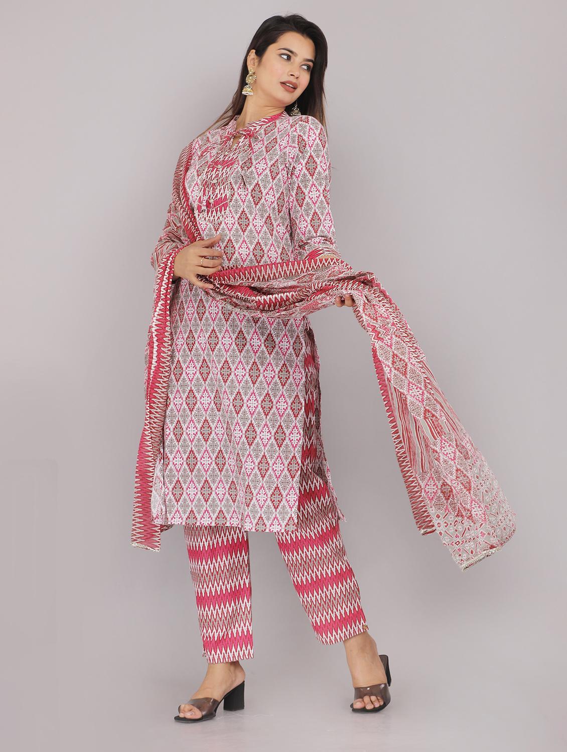 women three quarter sleeve kurta pant with dupatta set - 21171660 - Standard Image - 2