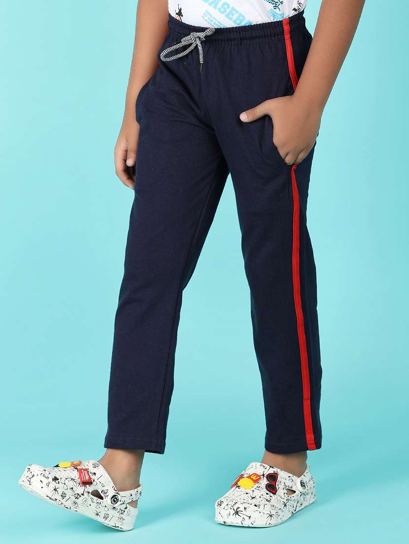 boys navy blue side taped track pants - 21172054 -  Standard Image - 2