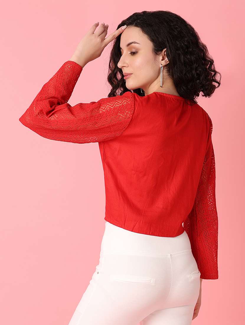 red solid crop top - 21172205 -  Standard Image - 2