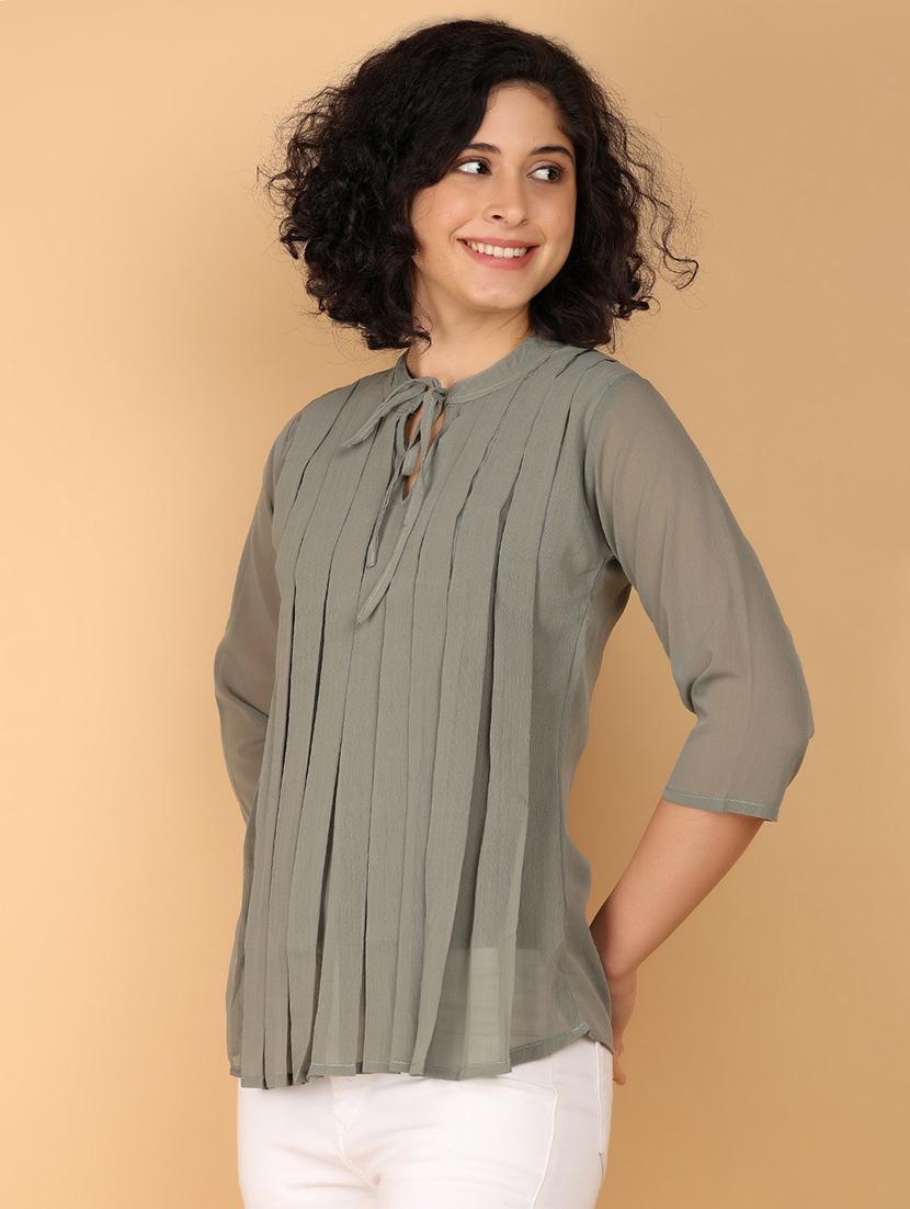 women solid tie up neck top - 21172211 - Zoom Image - 0