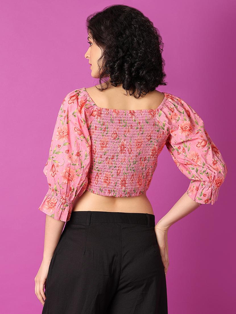 pink floral printed crop top - 21172237 - Standard Image - 2