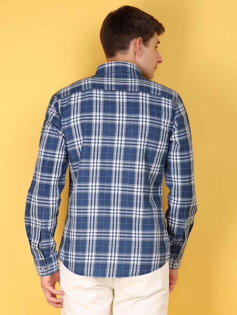men navy blue regular fitr checkered casual shirt - 21172239 -  Standard Image - 2