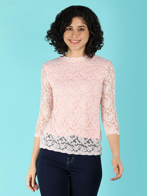 women pink cotton regular top - 21172426 - Standard Image - 0