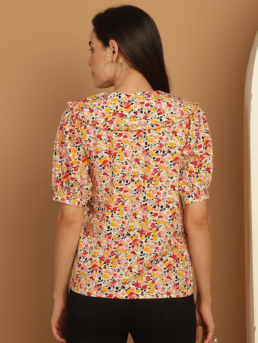white printed viscose regular top - 21172600 - Standard Image - 2