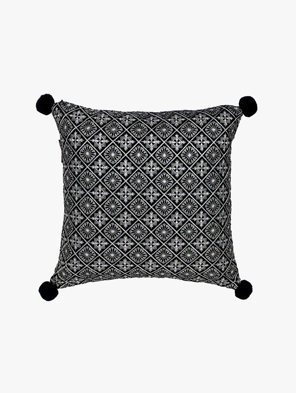 mezposh black & multi harlequin embroidered velvet & faux silk cushion cover (16"x16") - 21172648 -  Standard Image - 2
