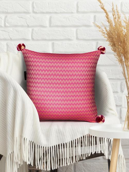 mezposh hot pink & beige chevron cotton acrylic jacquard cushion cover (16"x16") - 21172655 - Standard Image - 0