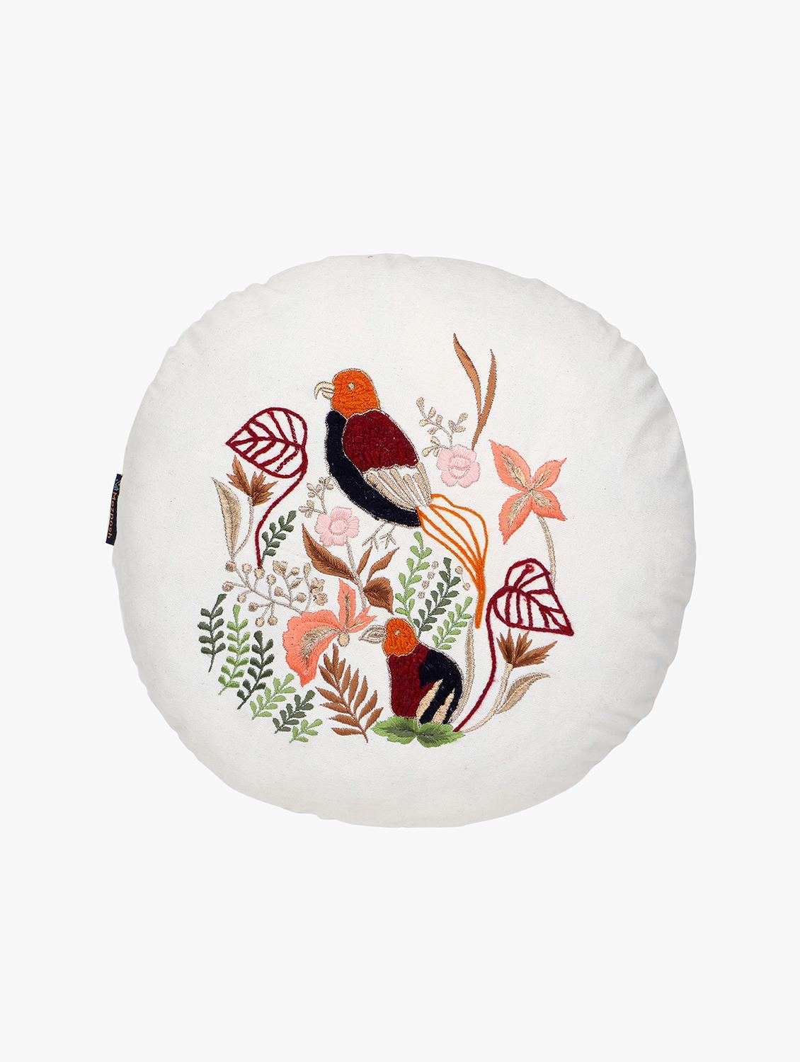 mezposh natural & multi quirky embroidered cotton canvas cushion cover (16 inch dia) - 21172661 - Standard Image - 2