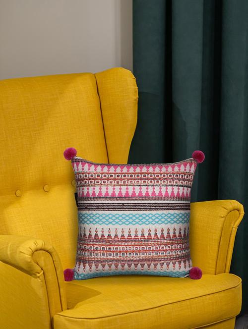 mezposh natural & multi aztec self design cotton acrylic jacquard cushion cover (16"x16") - 21172664 - Standard Image - 0