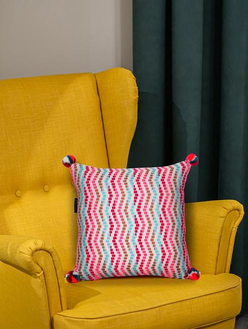 mezposh natural & multi striped cotton acrylic jacquard cushion cover (16"x16") - 21172666 - Standard Image - 0