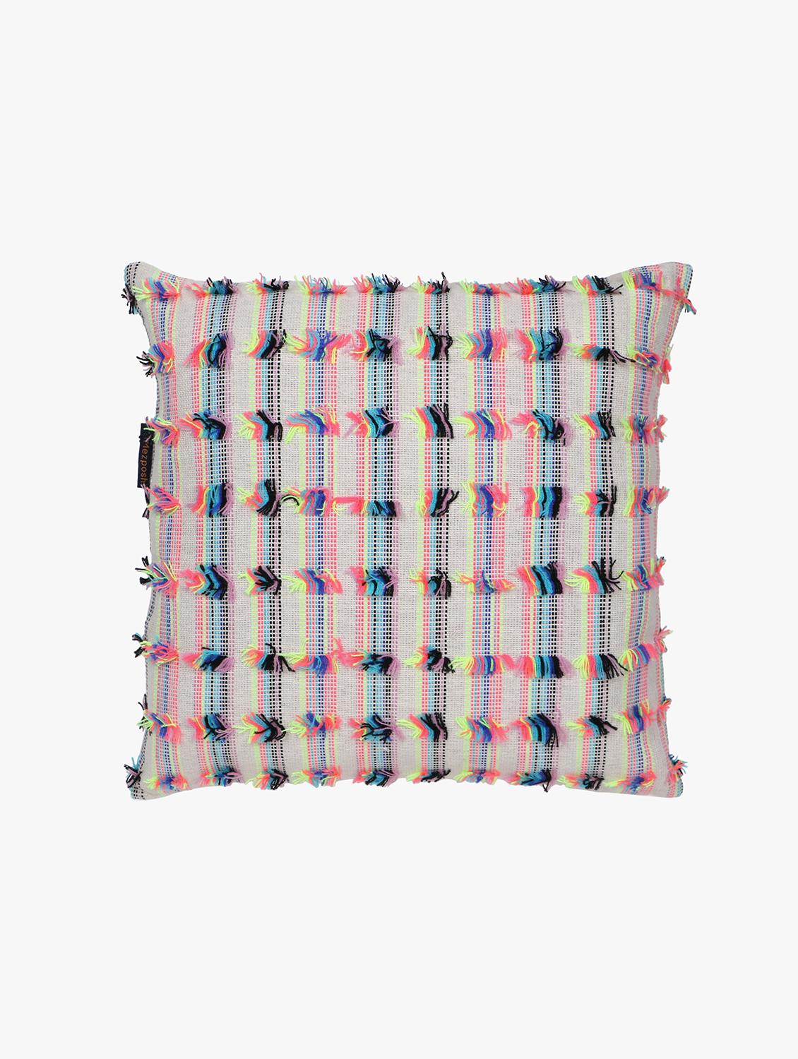mezposh cream & multi self design cotton acrylic jacquard cushion cover (16"x16") - 21172668 - Standard Image - 2