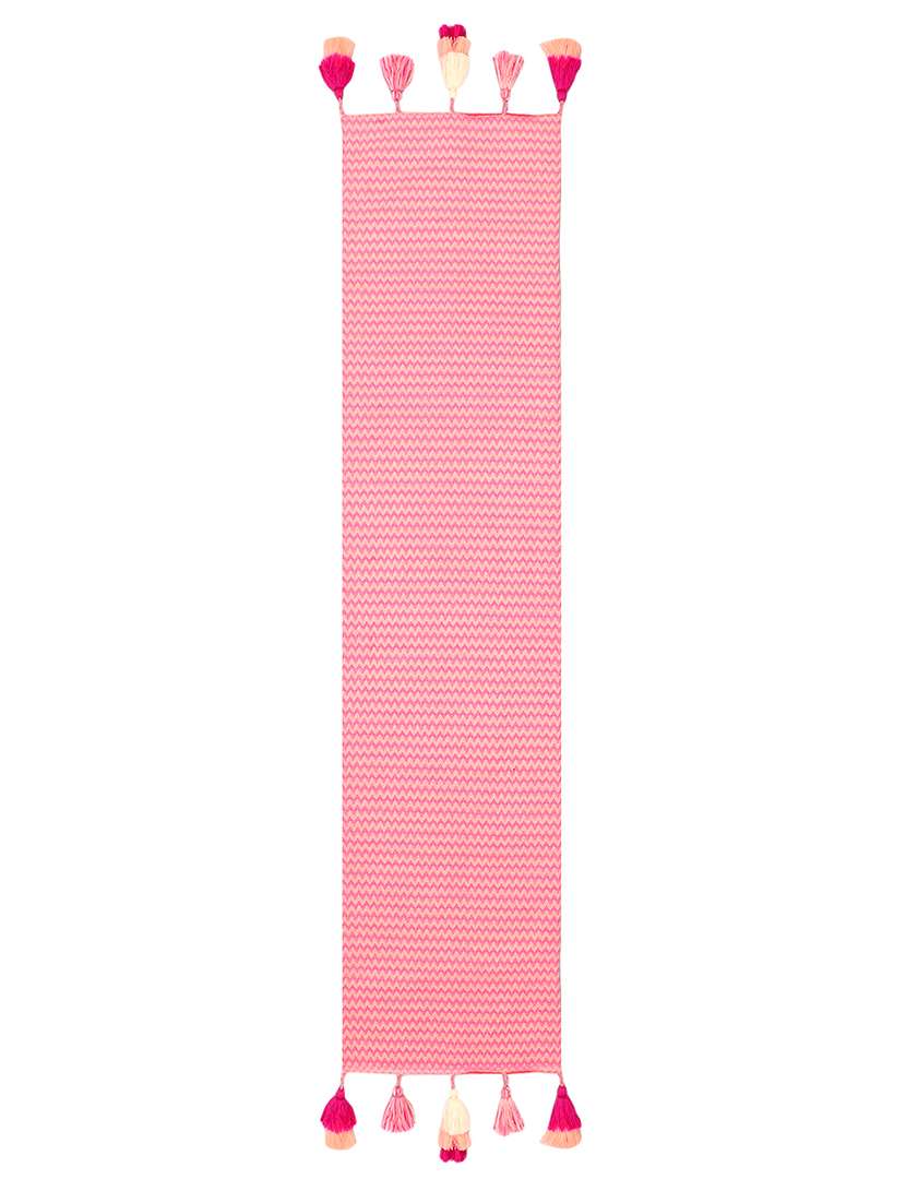 mezposh stave fuchsia & multi chevron self design cotton acrylic table runner (6 seater) - 21172670 -  Standard Image - 2