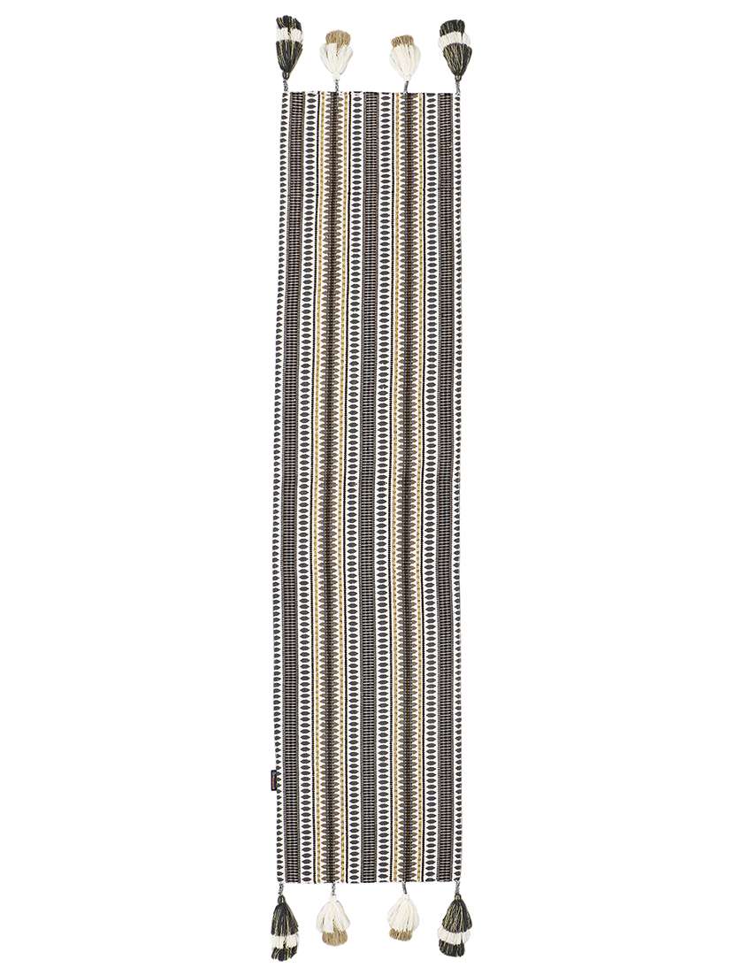 mezposh stave grey, white & multi striped  cotton acrylic table runner (6 seater) - 21172671 -  Standard Image - 2