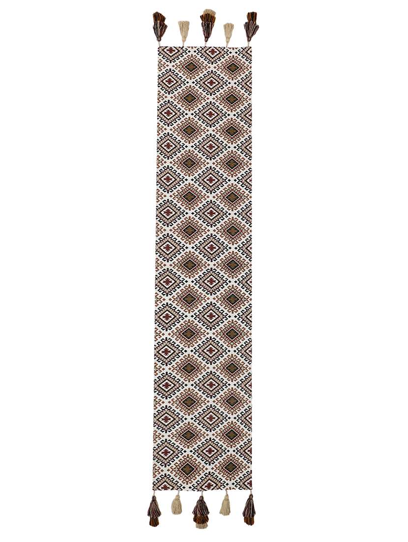 mezposh tribal beige, brown & multi ikat cotton jacquard table runner (6 seater) - 21172672 -  Standard Image - 2