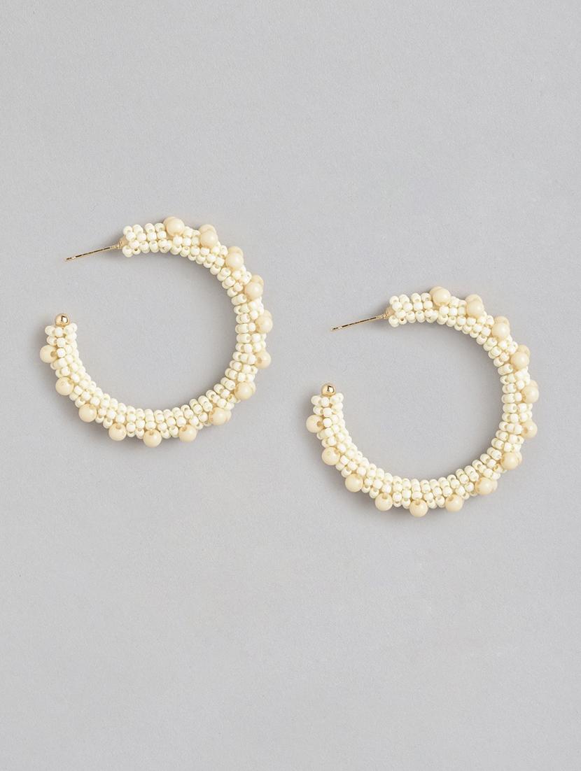 white metal hoop earrings - 21173219 -  Zoom Image - 0