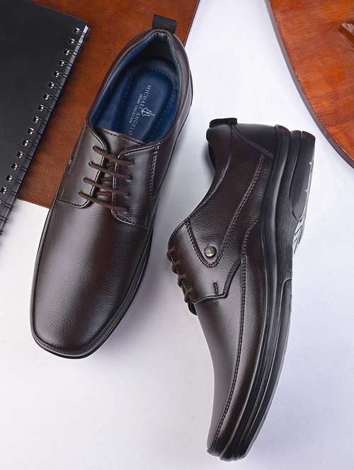 brown pu laceup derbies - 21173335 -  Standard Image - 0