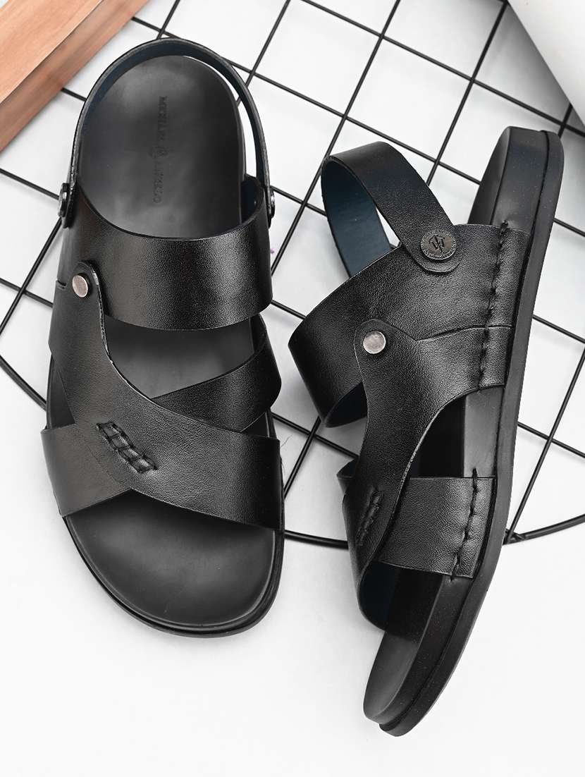 black pu back strap sandals