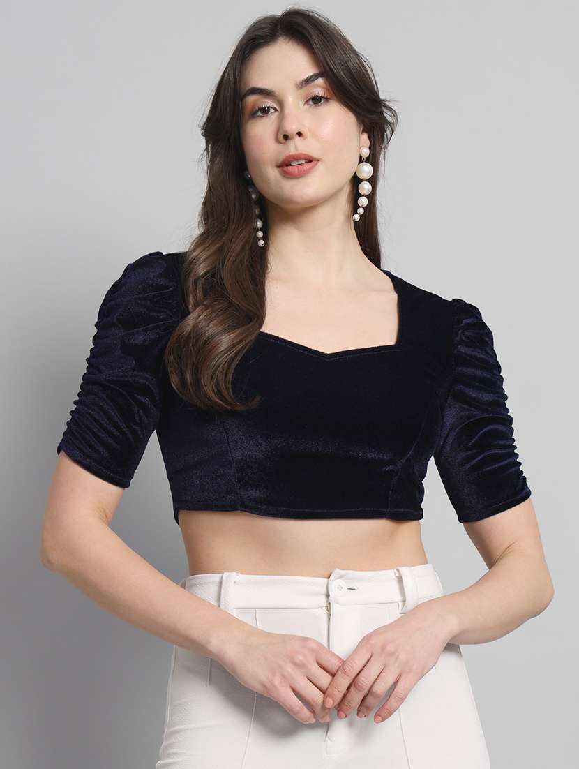 navy blue velvet crop top