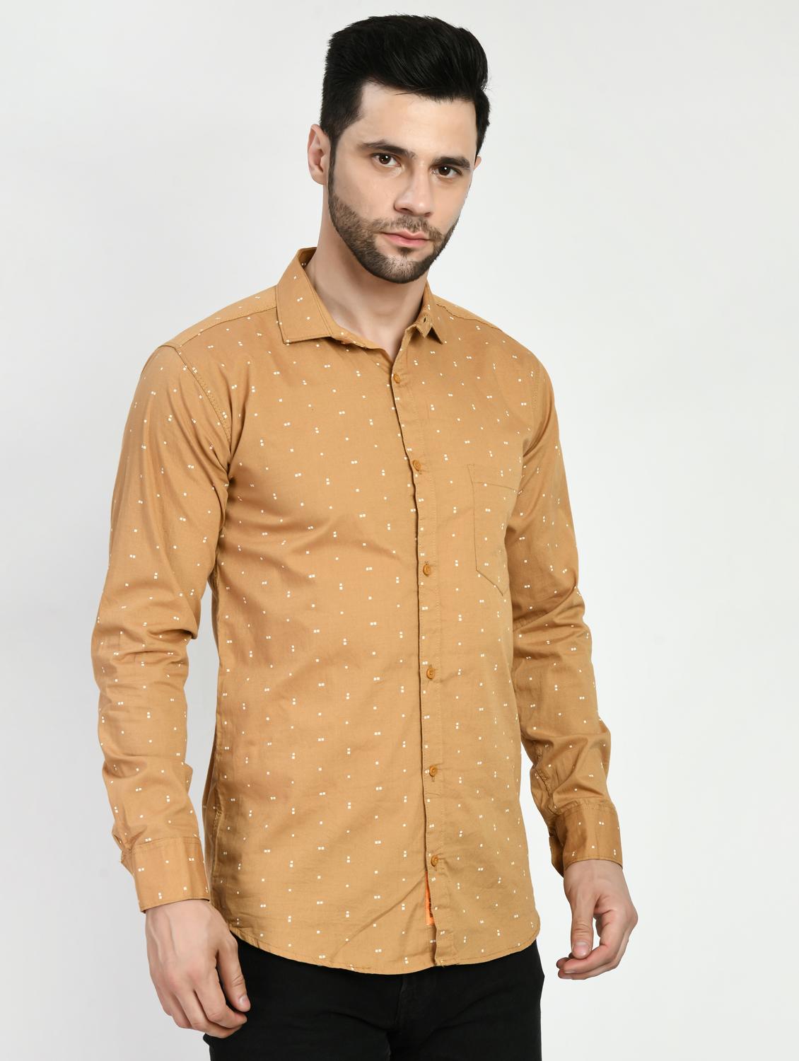 khaki printed casual shirt - 21173855 - Standard Image - 2