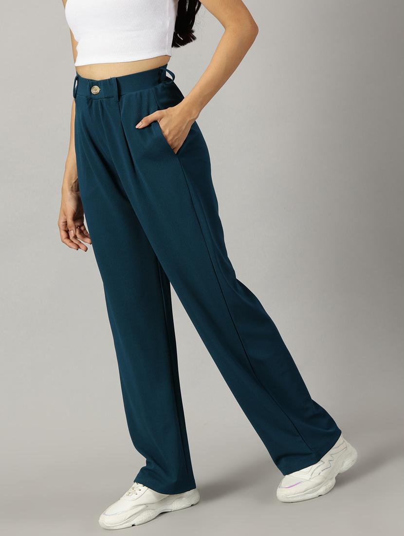 teal blue polyester wide leg trouser - 21173890 - Standard Image - 2