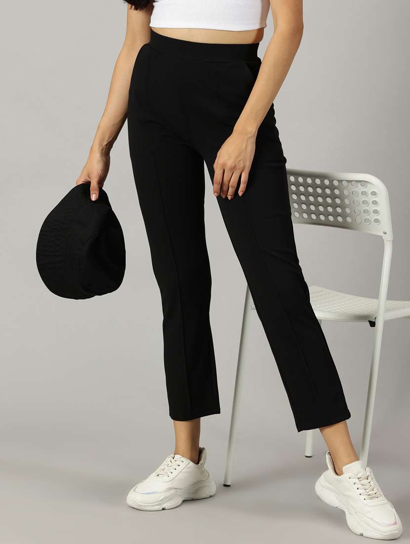 women solids skinny fit chinos trousers