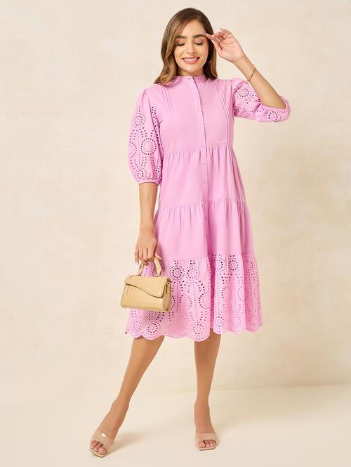 women lace detailed puff sleeves tiered dress - 21174648 - Standard Image - 0