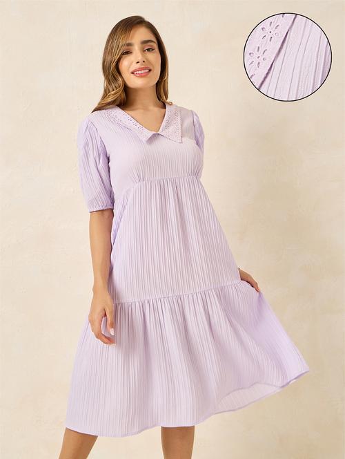 women solid puff sleeves tiered dress - 21174673 - Standard Image - 0