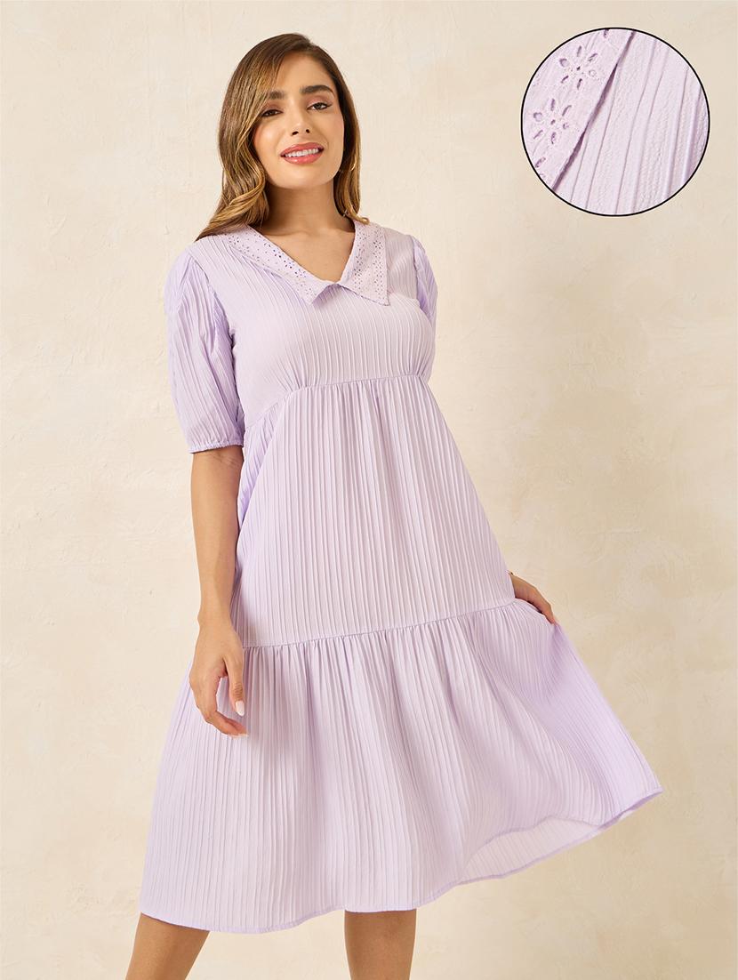 women solid puff sleeves tiered dress - 21174673 - Zoom Image - 0
