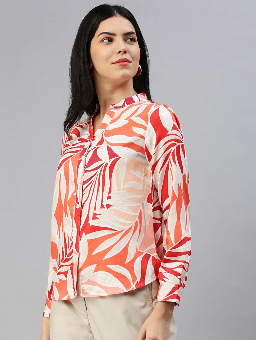 Orange Polyester Regular Shirt