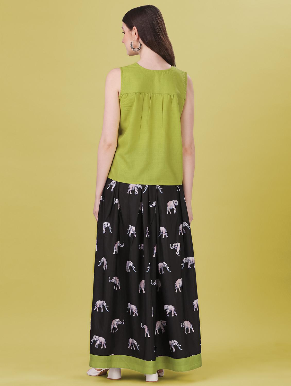 green printed cotton lehenga set - 21174832 - Standard Image - 2