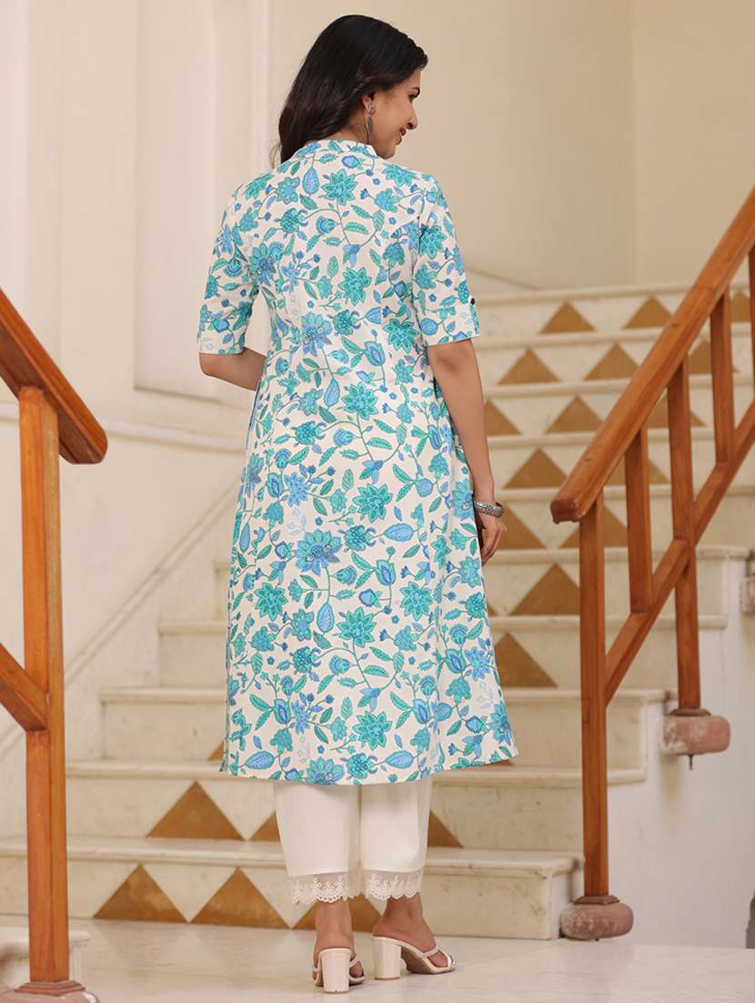 women light blue cotton a-line kurta - 21176171 -  Standard Image - 2
