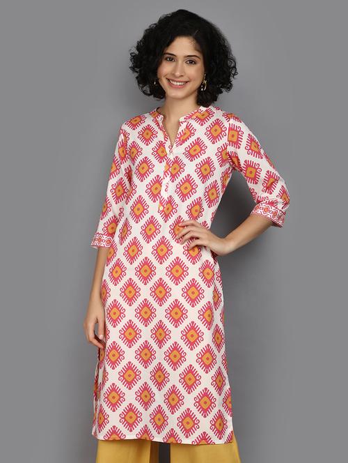 women white mandarin neck straight kurta - 21176506 - Standard Image - 0