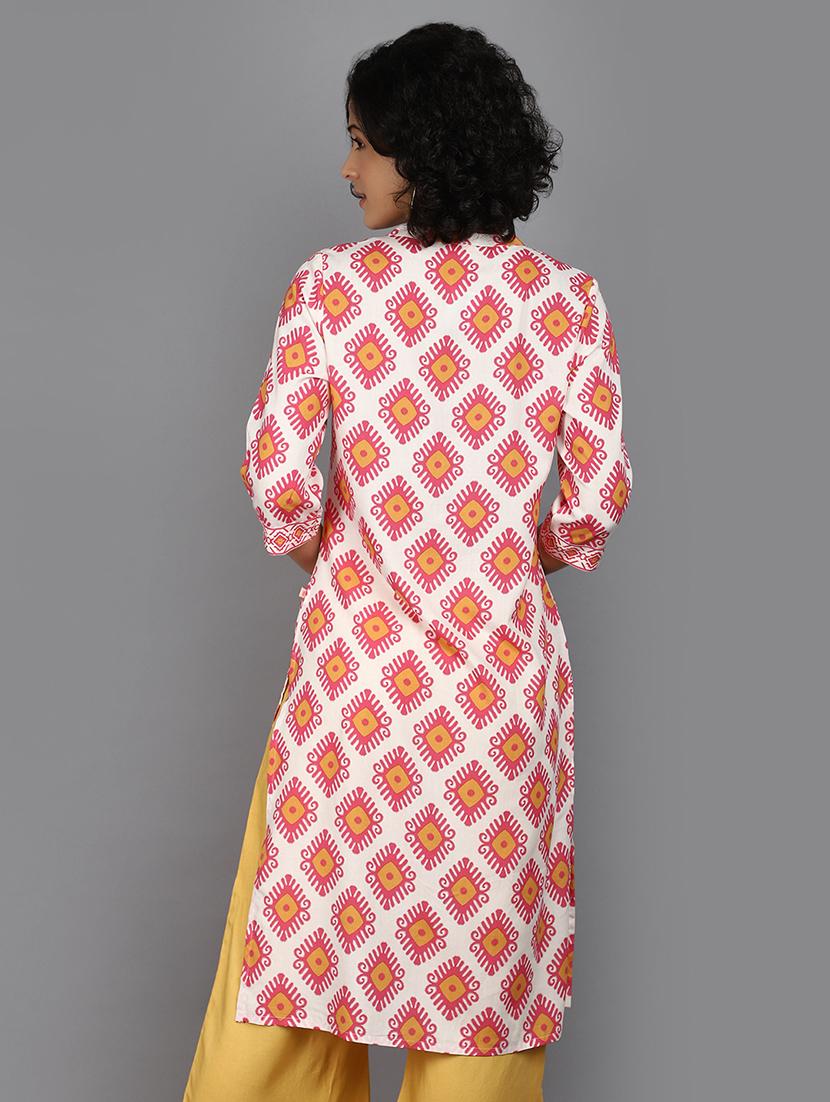 women white mandarin neck straight kurta - 21176506 - Standard Image - 2