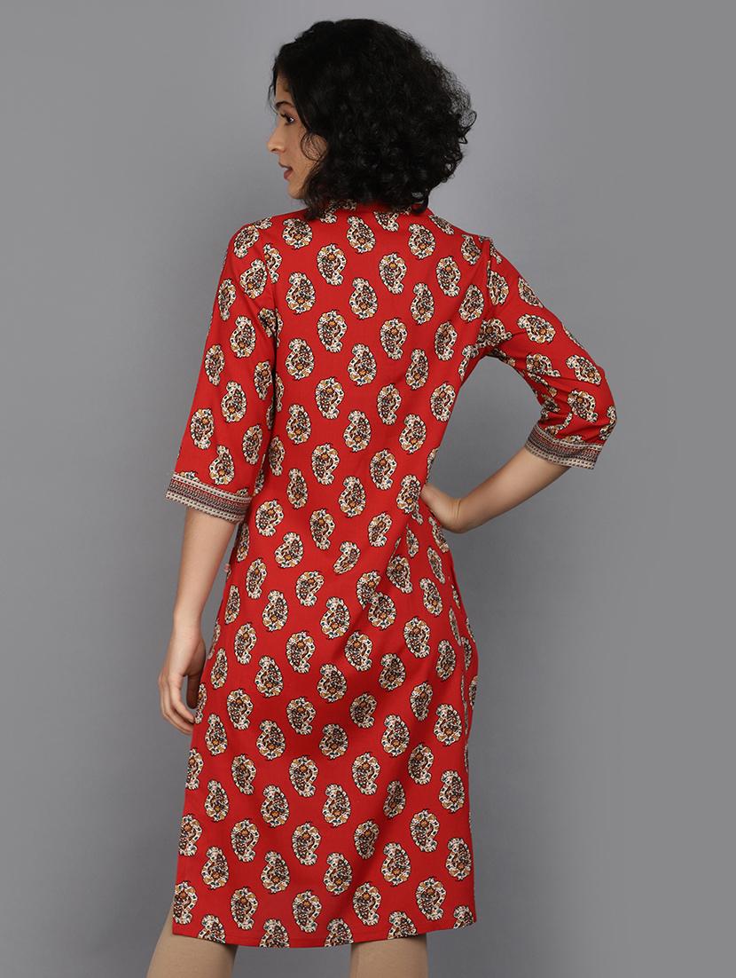 women maroon mandarin neck straight kurta - 21176508 - Standard Image - 2