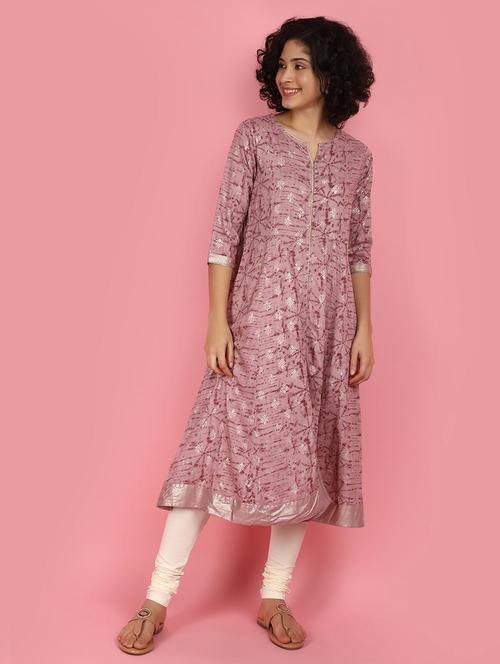 women mauve notch neck flared kurta - 21176519 -  Standard Image - 0