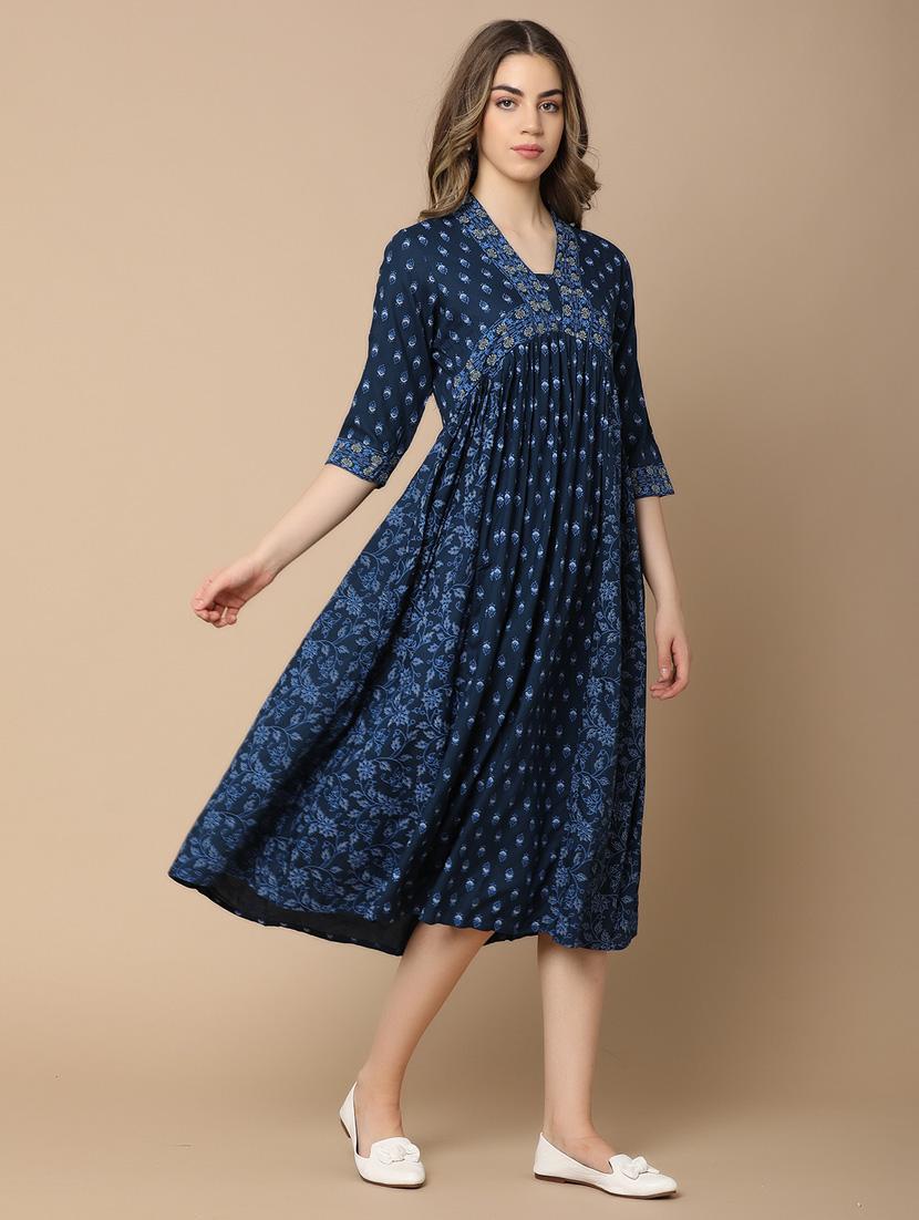 navy blue rayon ethnic dress - 21176532 - Standard Image - 2