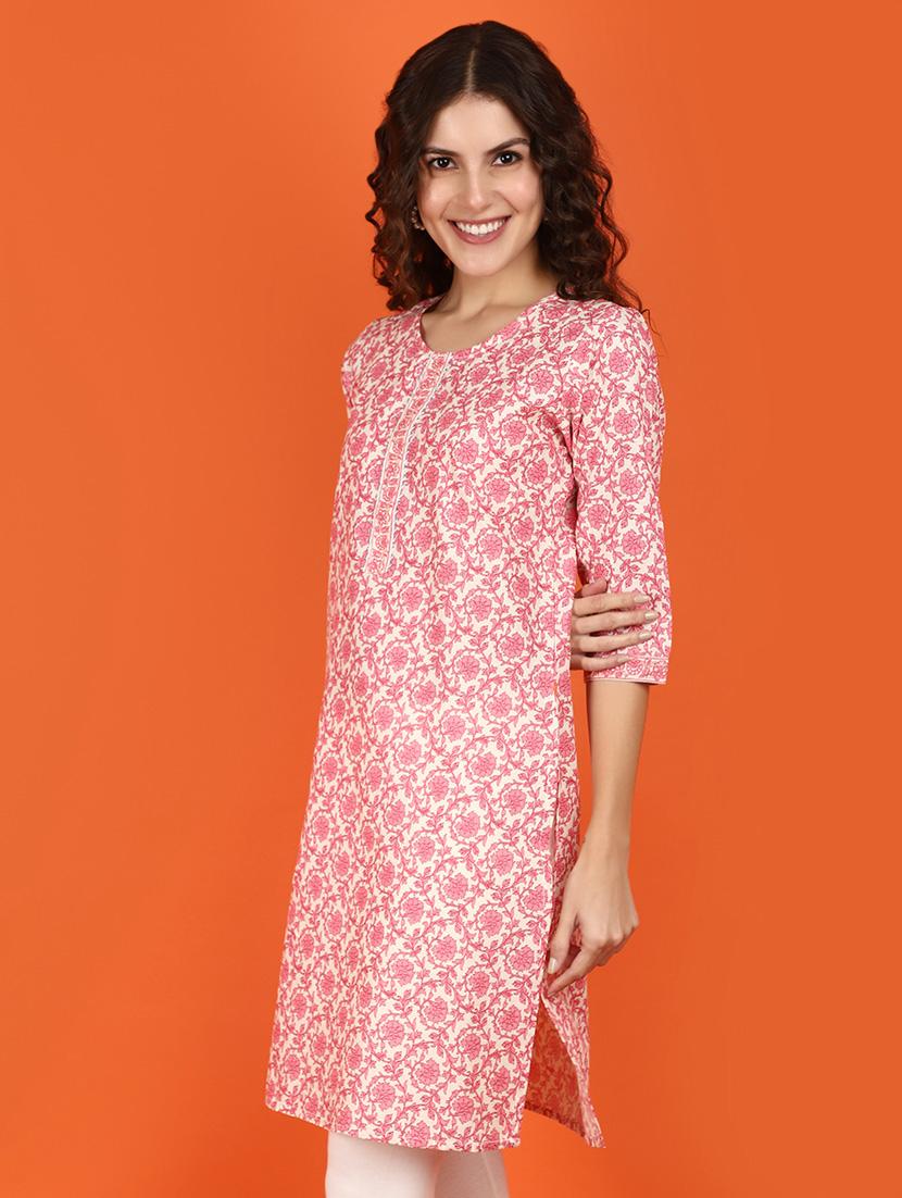 pink cotton straight kurta - 21176545 - Standard Image - 2