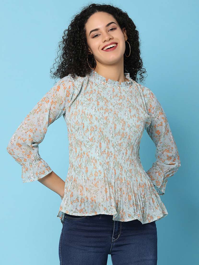 women light blue florals printed top