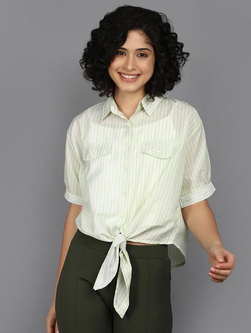 women green stripes collared top - 21176582 - Standard Image - 0