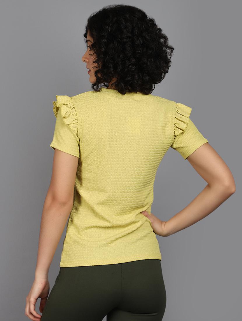 women yellow round neck shorts sleeves top - 21176588 - Standard Image - 2